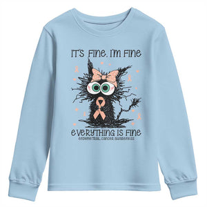 Funny Black Cat Endometrial Cancer Awareness Youth Sweatshirt Its Fine Im Fine Everything Is Fine