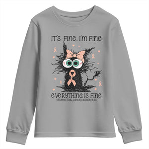 Funny Black Cat Endometrial Cancer Awareness Youth Sweatshirt Its Fine Im Fine Everything Is Fine