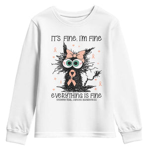Funny Black Cat Endometrial Cancer Awareness Youth Sweatshirt Its Fine Im Fine Everything Is Fine