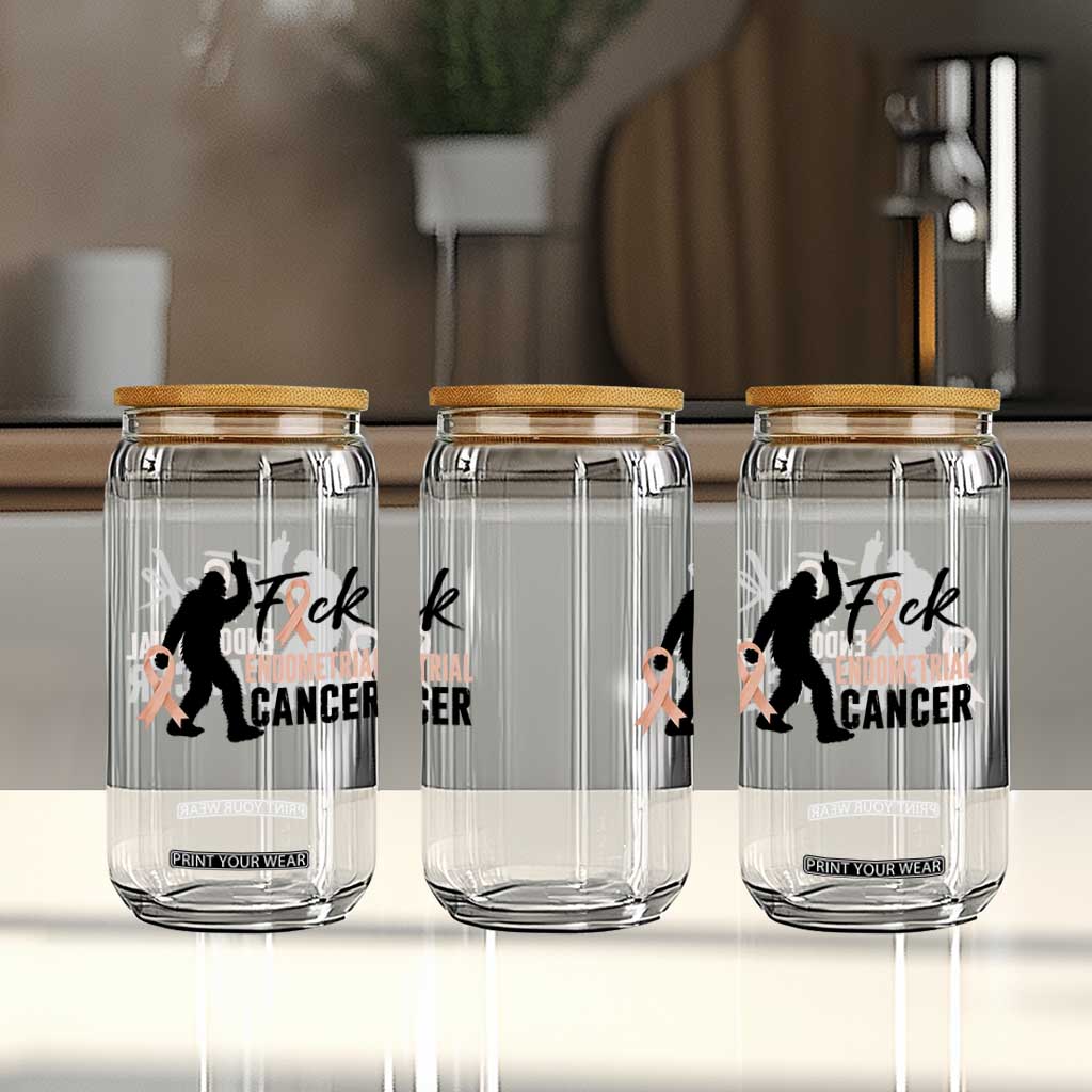 Funny Bigfoot Fuck Endometrial Cancer Awareness Gift Glass Can