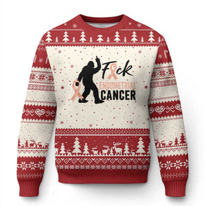 Funny Bigfoot Fuck Endometrial Cancer Awareness Gift Ugly Christmas Sweater