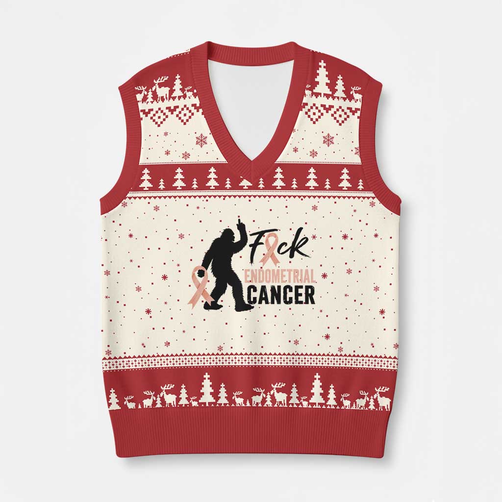 Funny Bigfoot Fuck Endometrial Cancer Awareness Gift V-Neck Knit Sweater Vest TS12 Beige Red Print Your Wear
