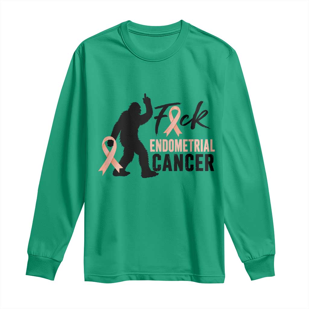 Funny Bigfoot Fuck Endometrial Cancer Awareness Gift Long Sleeve Shirt