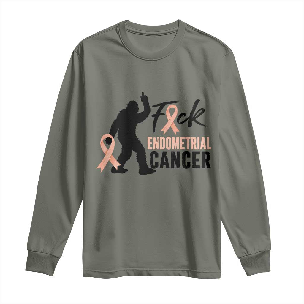 Funny Bigfoot Fuck Endometrial Cancer Awareness Gift Long Sleeve Shirt