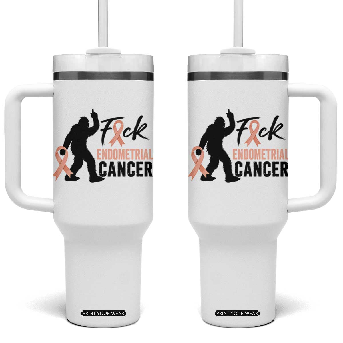 Funny Bigfoot Fuck Endometrial Cancer Awareness Gift Tumbler With Handle