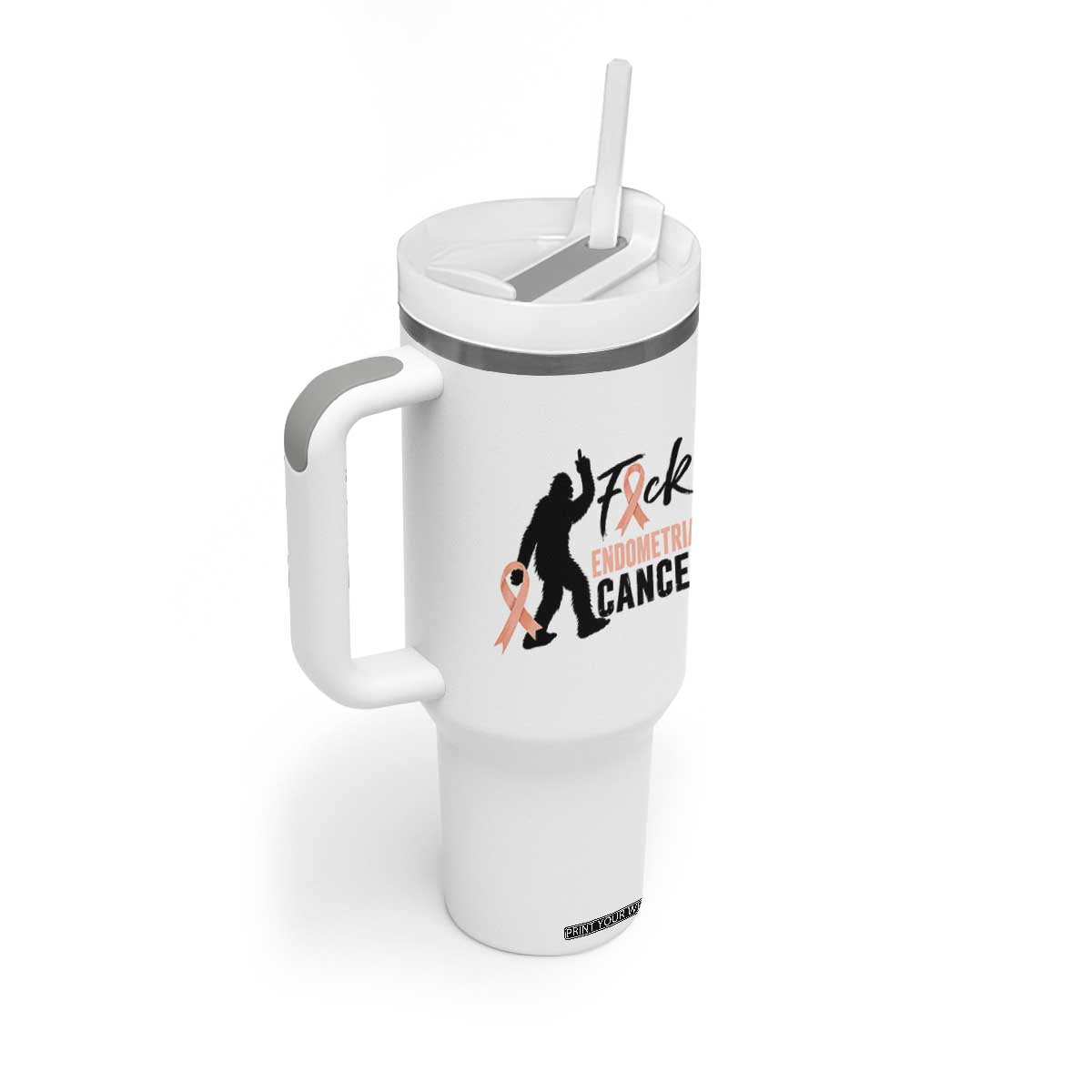 Funny Bigfoot Fuck Endometrial Cancer Awareness Gift Tumbler With Handle