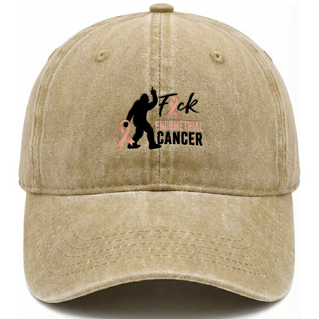 Funny Bigfoot Fuck Endometrial Cancer Awareness Gift Washed Cotton Baseball Cap