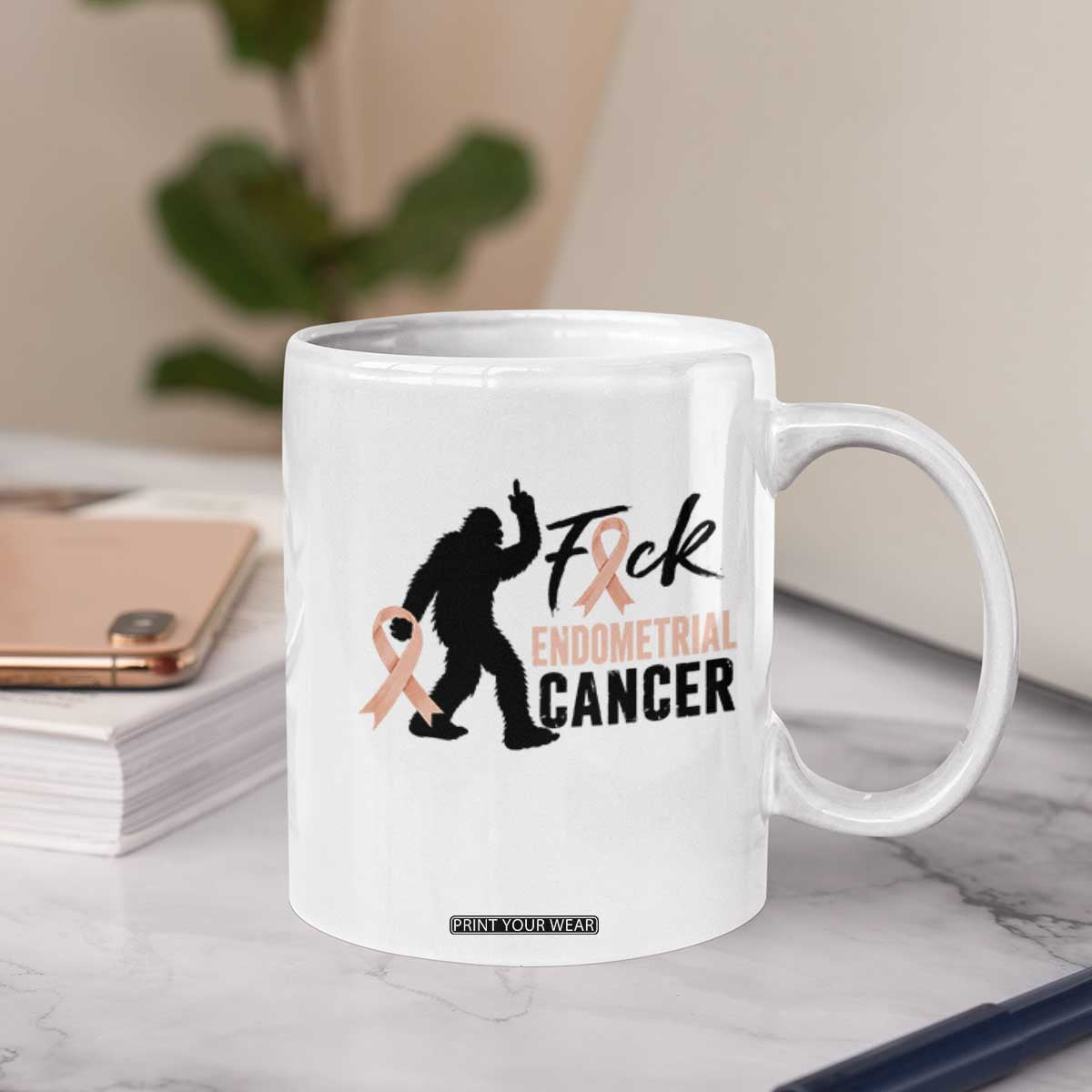 Funny Bigfoot Fuck Endometrial Cancer Awareness Gift Coffee Mug
