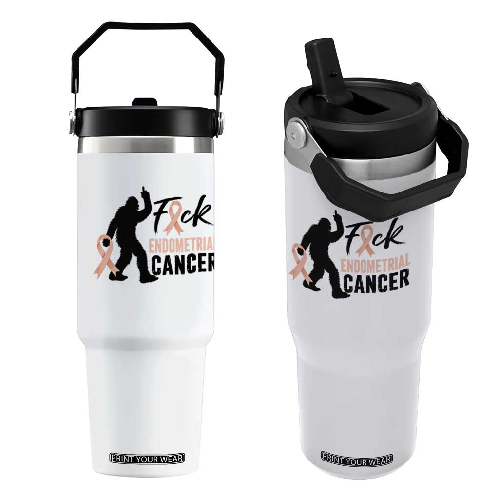 Funny Bigfoot Fuck Endometrial Cancer Awareness Gift Flip Straw Tumbler