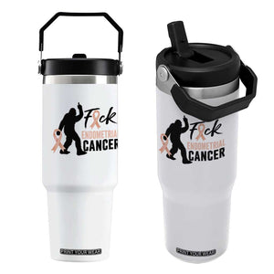 Funny Bigfoot Fuck Endometrial Cancer Awareness Gift Flip Straw Tumbler