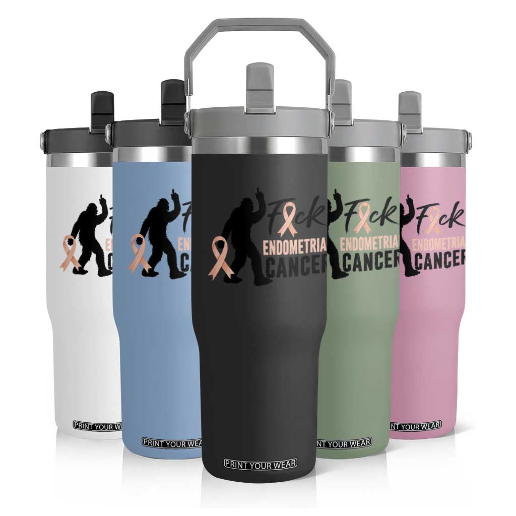 Funny Bigfoot Fuck Endometrial Cancer Awareness Gift Flip Straw Tumbler