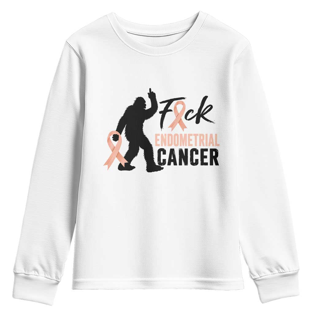 Funny Bigfoot Fuck Endometrial Cancer Awareness Gift Youth Sweatshirt TS12 White Print Your Wear