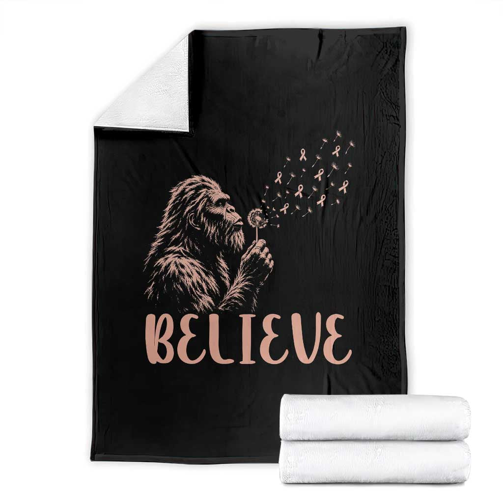 Funny Bigfoot Blowing Dandelion Flower Graphic Throw Blanket Believe Endometrial Cancer Awareness