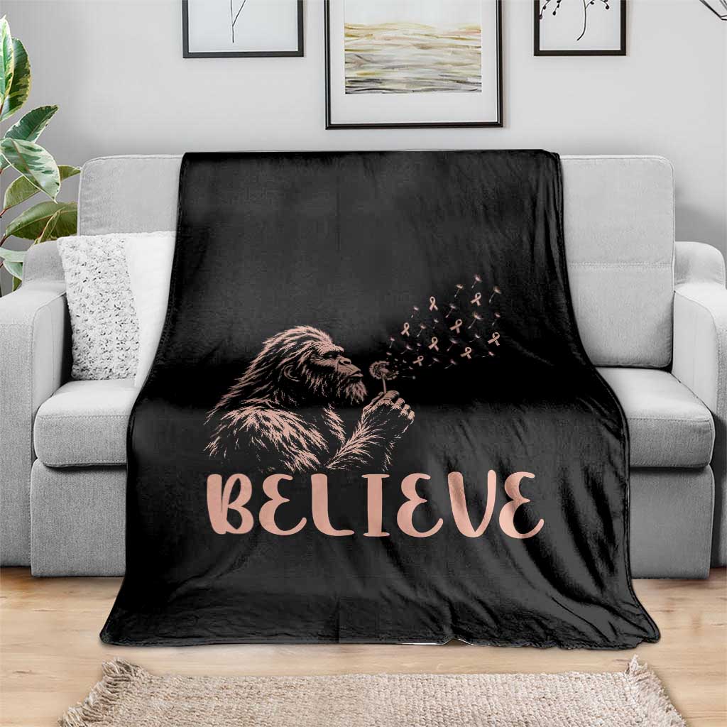 Funny Bigfoot Blowing Dandelion Flower Graphic Throw Blanket Believe Endometrial Cancer Awareness