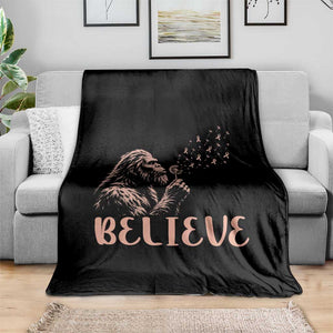 Funny Bigfoot Blowing Dandelion Flower Graphic Throw Blanket Believe Endometrial Cancer Awareness
