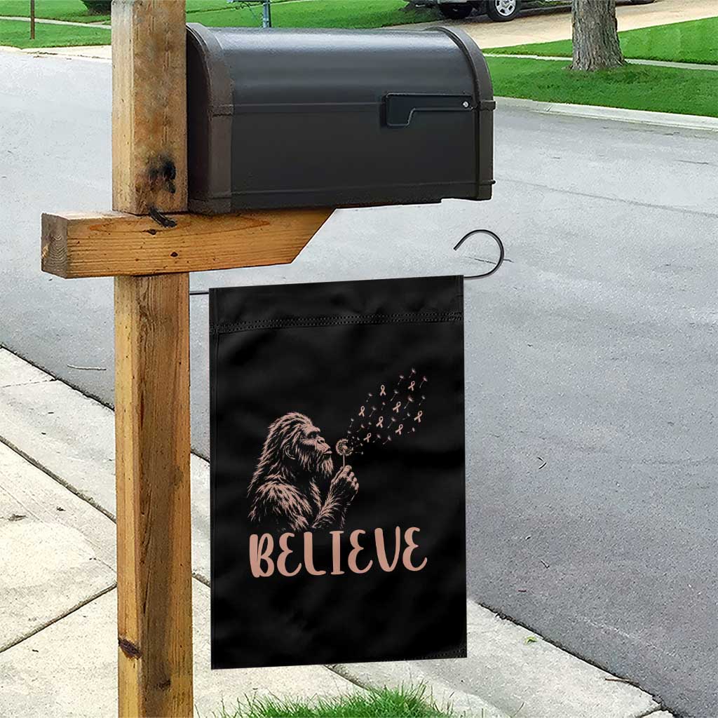 Funny Bigfoot Blowing Dandelion Flower Graphic Garden Flag Believe Endometrial Cancer Awareness