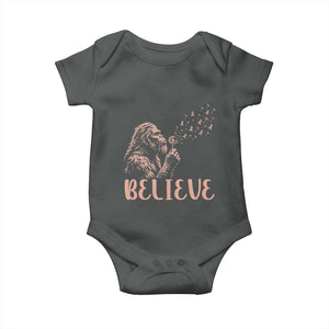 Funny Bigfoot Blowing Dandelion Flower Graphic Baby Onesie Believe Endometrial Cancer Awareness