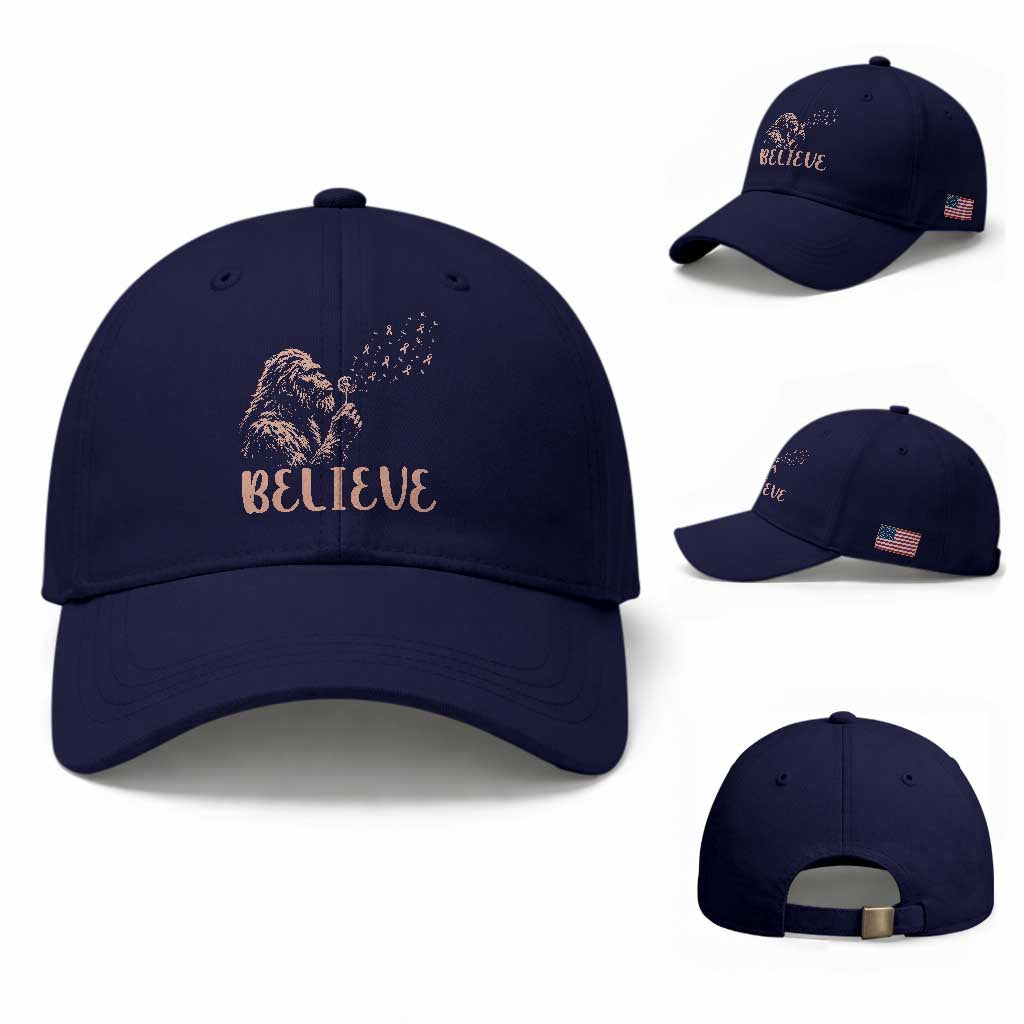 Funny Bigfoot Blowing Dandelion Flower Graphic Baseball Cap Believe Endometrial Cancer Awareness