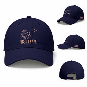 Funny Bigfoot Blowing Dandelion Flower Graphic Baseball Cap Believe Endometrial Cancer Awareness