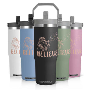 Funny Bigfoot Blowing Dandelion Flower Graphic Flip Straw Tumbler Believe Endometrial Cancer Awareness