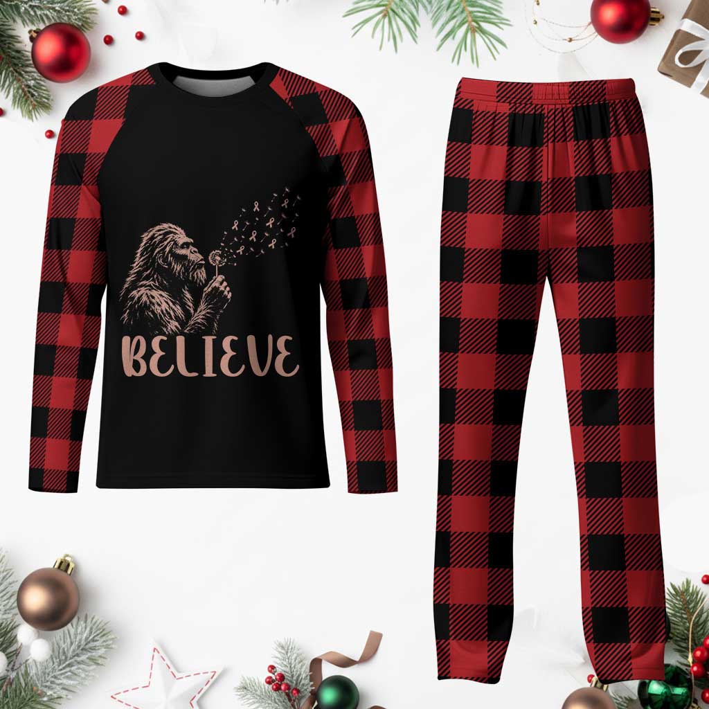 Funny Bigfoot Blowing Dandelion Flower Graphic Plaid Pajama Set Believe Endometrial Cancer Awareness TS12 Buffalo Plaid Print Your Wear