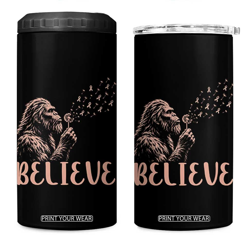 Funny Bigfoot Blowing Dandelion Flower Graphic 4 in 1 Can Cooler Tumbler Believe Endometrial Cancer Awareness