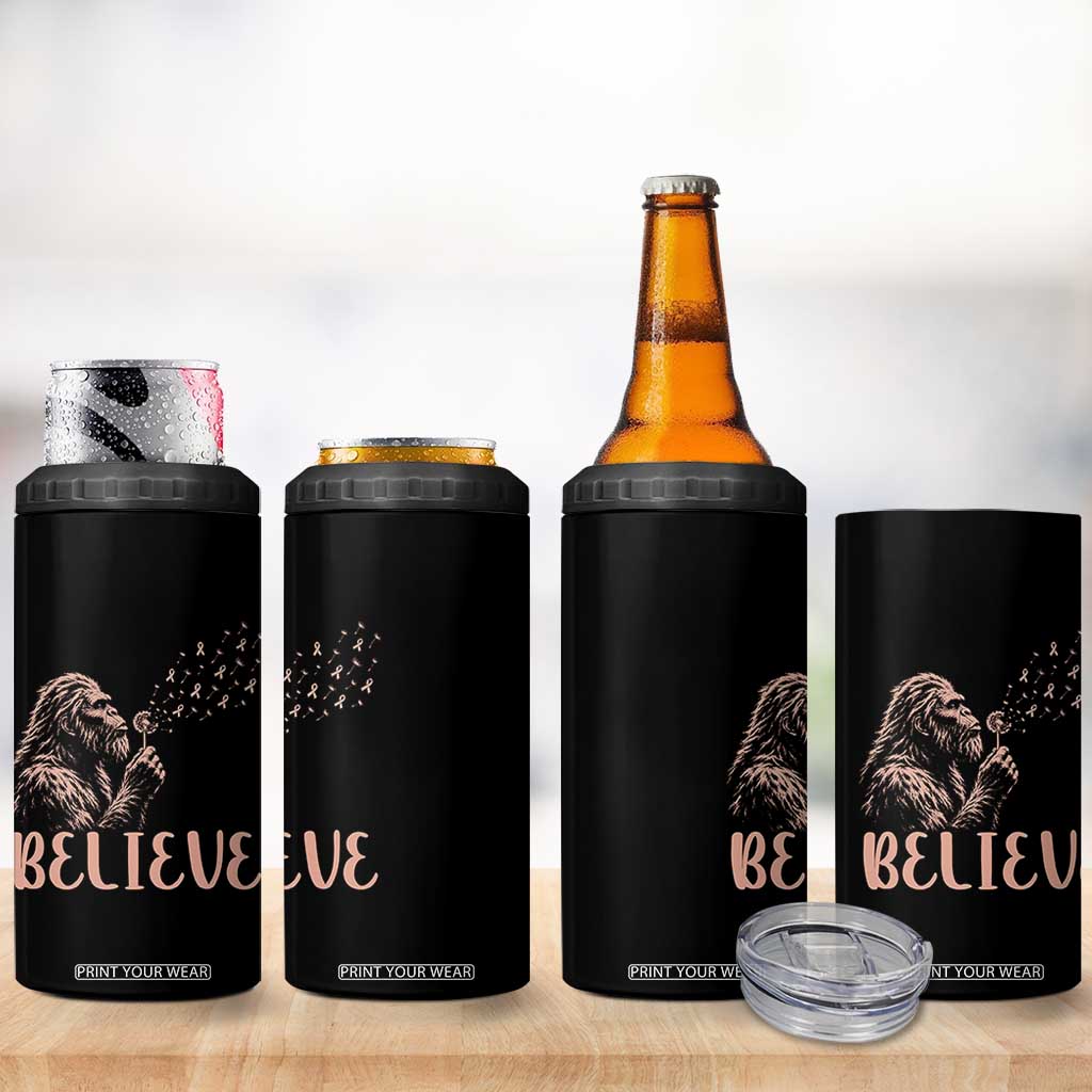 Funny Bigfoot Blowing Dandelion Flower Graphic 4 in 1 Can Cooler Tumbler Believe Endometrial Cancer Awareness