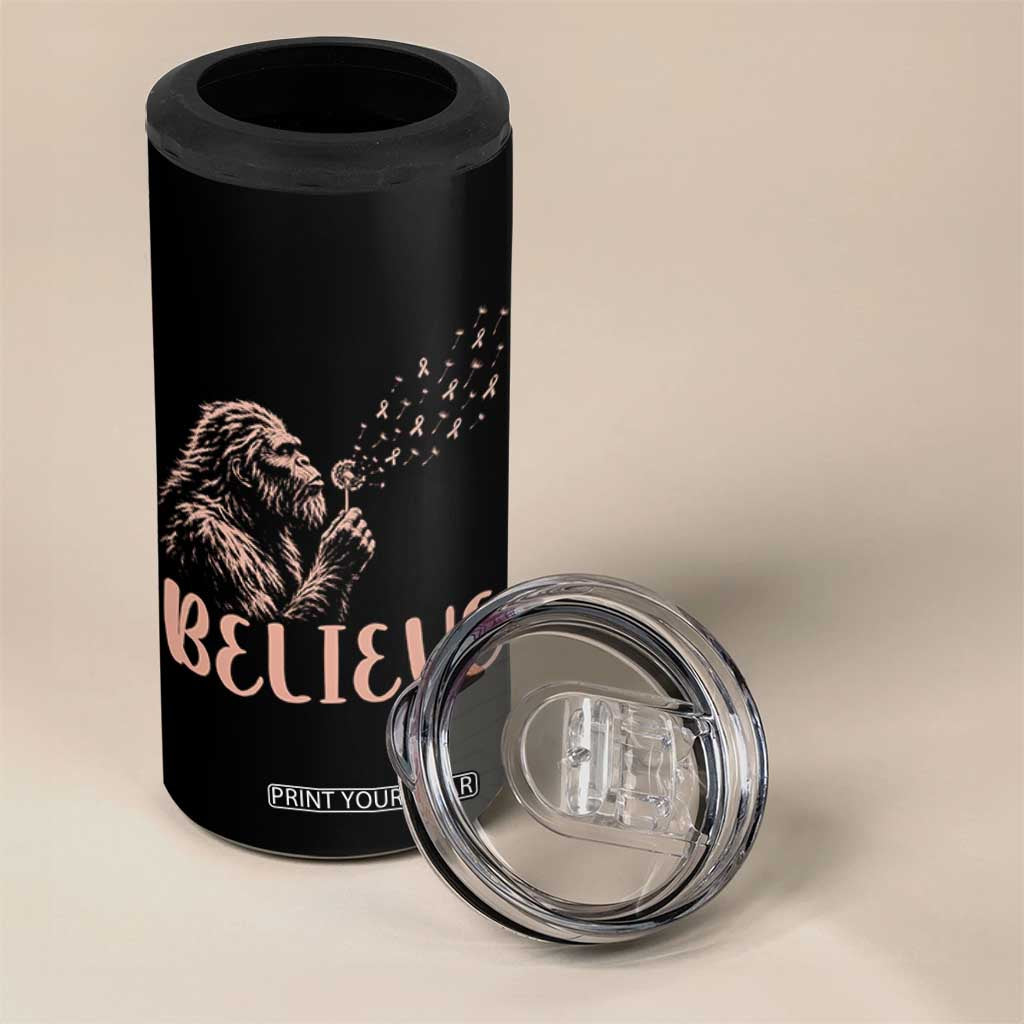 Funny Bigfoot Blowing Dandelion Flower Graphic 4 in 1 Can Cooler Tumbler Believe Endometrial Cancer Awareness