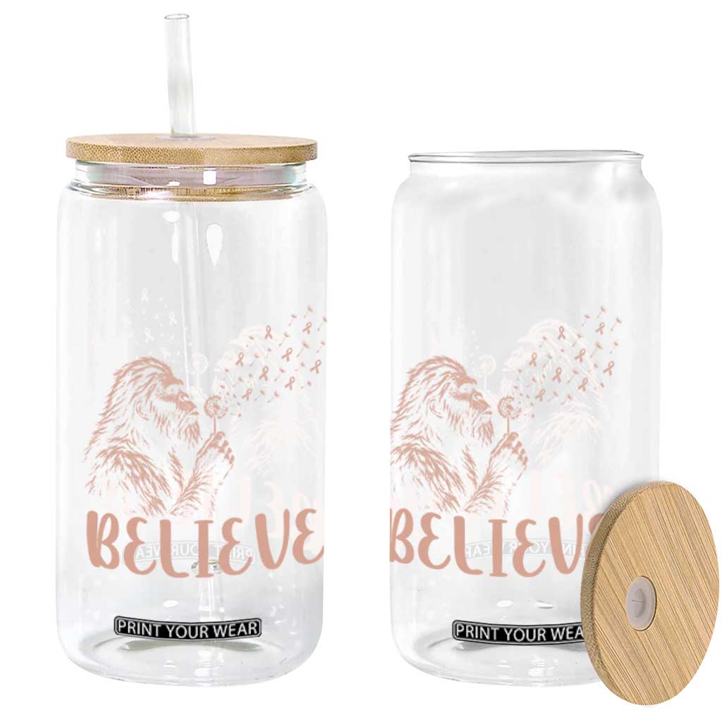 Funny Bigfoot Blowing Dandelion Flower Graphic Glass Can Believe Endometrial Cancer Awareness