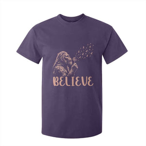 Funny Bigfoot Blowing Dandelion Flower Graphic T Shirt For Kid Believe Endometrial Cancer Awareness