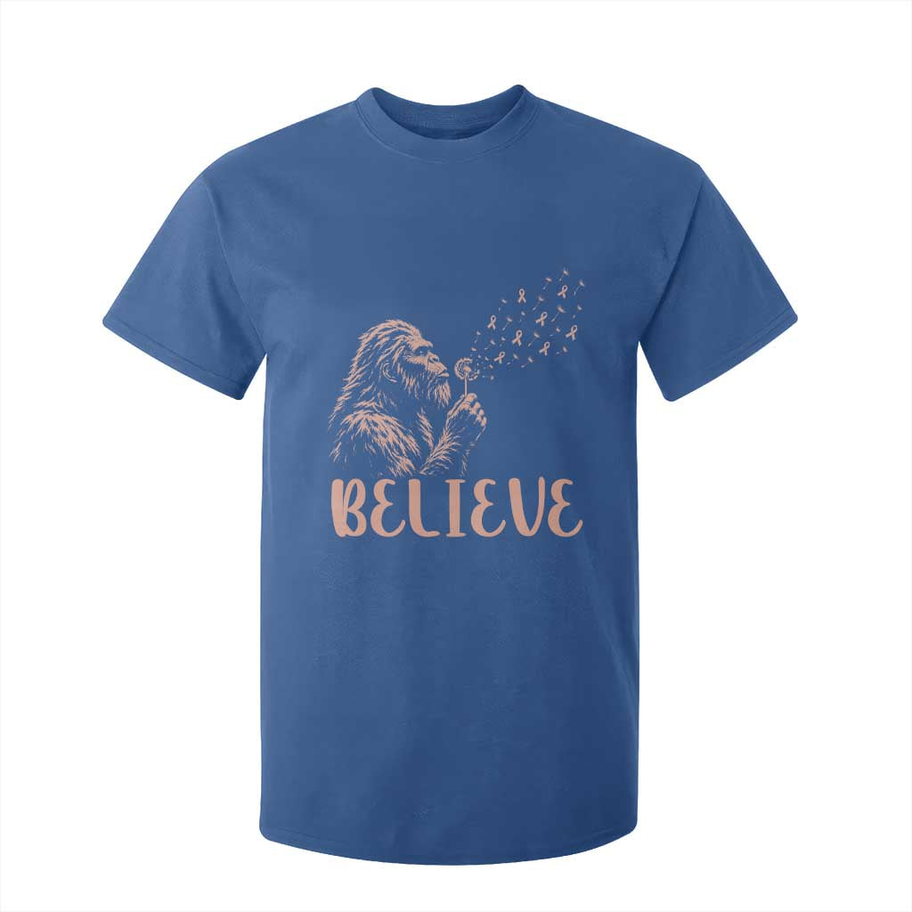 Funny Bigfoot Blowing Dandelion Flower Graphic T Shirt For Kid Believe Endometrial Cancer Awareness