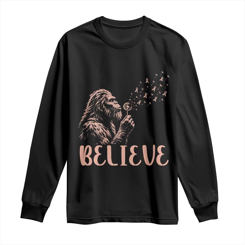Funny Bigfoot Blowing Dandelion Flower Graphic Long Sleeve Shirt Believe Endometrial Cancer Awareness