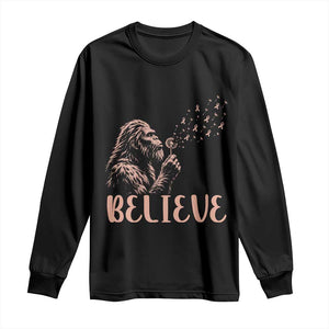 Funny Bigfoot Blowing Dandelion Flower Graphic Long Sleeve Shirt Believe Endometrial Cancer Awareness