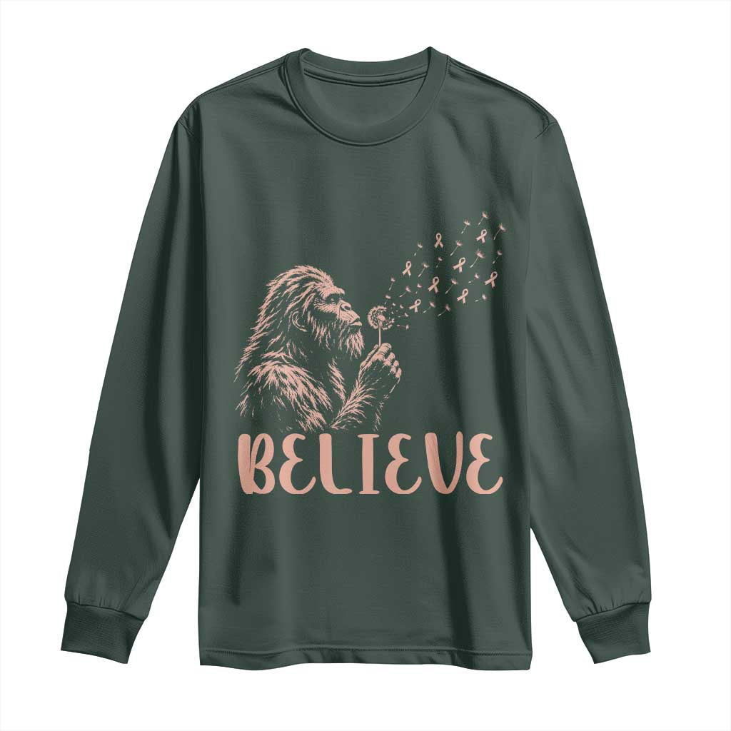 Funny Bigfoot Blowing Dandelion Flower Graphic Long Sleeve Shirt Believe Endometrial Cancer Awareness