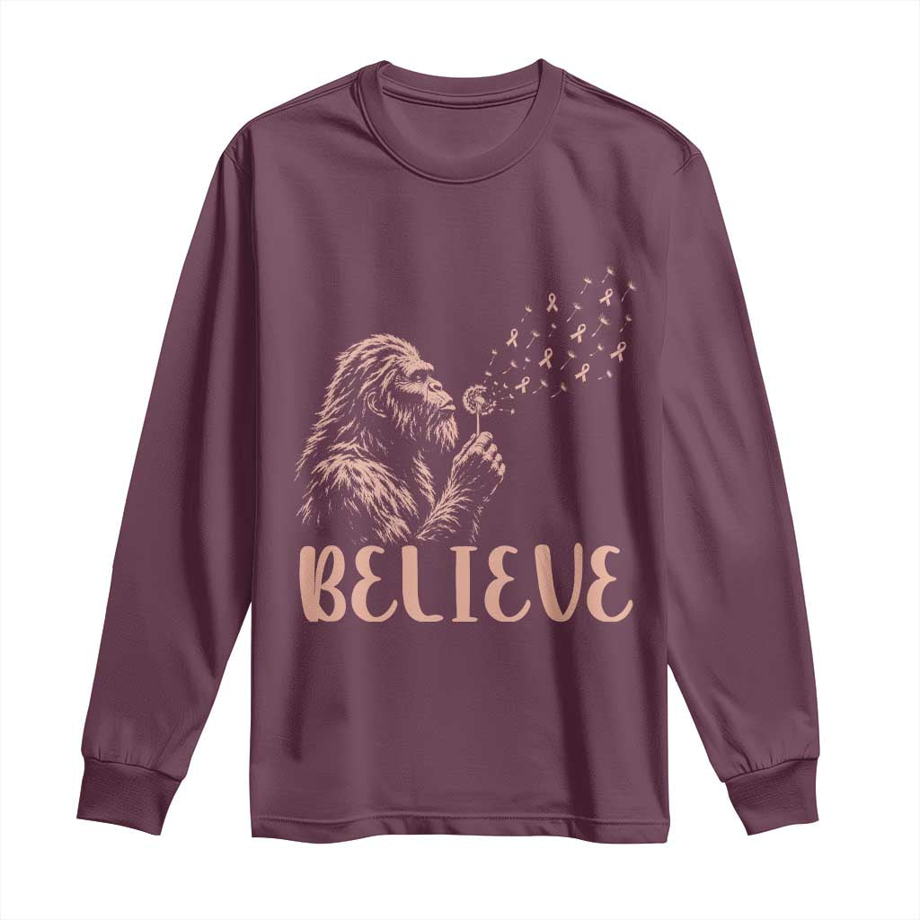 Funny Bigfoot Blowing Dandelion Flower Graphic Long Sleeve Shirt Believe Endometrial Cancer Awareness