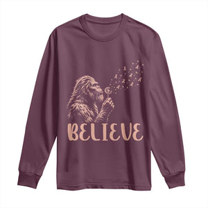 Funny Bigfoot Blowing Dandelion Flower Graphic Long Sleeve Shirt Believe Endometrial Cancer Awareness