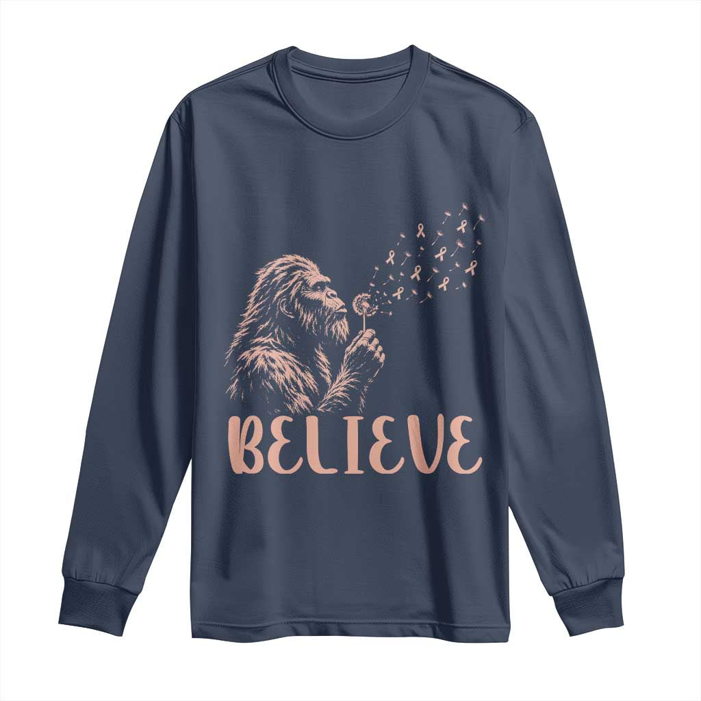 Funny Bigfoot Blowing Dandelion Flower Graphic Long Sleeve Shirt Believe Endometrial Cancer Awareness
