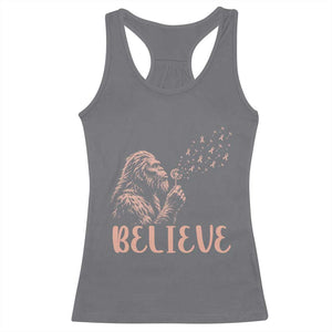 Funny Bigfoot Blowing Dandelion Flower Graphic Racerback Tank Top Believe Endometrial Cancer Awareness