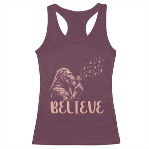 Funny Bigfoot Blowing Dandelion Flower Graphic Racerback Tank Top Believe Endometrial Cancer Awareness