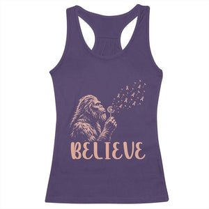 Funny Bigfoot Blowing Dandelion Flower Graphic Racerback Tank Top Believe Endometrial Cancer Awareness
