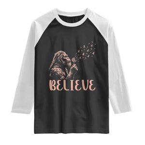 Funny Bigfoot Blowing Dandelion Flower Graphic Raglan Shirt Believe Endometrial Cancer Awareness