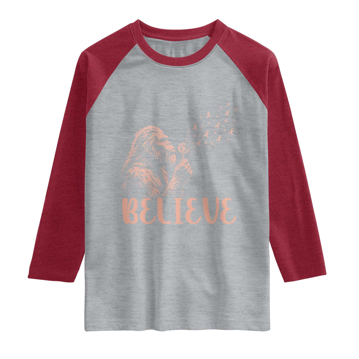 Funny Bigfoot Blowing Dandelion Flower Graphic Raglan Shirt Believe Endometrial Cancer Awareness