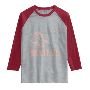 Funny Bigfoot Blowing Dandelion Flower Graphic Raglan Shirt Believe Endometrial Cancer Awareness