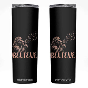 Funny Bigfoot Blowing Dandelion Flower Graphic Skinny Tumbler Believe Endometrial Cancer Awareness
