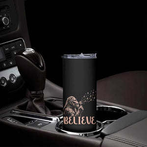 Funny Bigfoot Blowing Dandelion Flower Graphic Skinny Tumbler Believe Endometrial Cancer Awareness