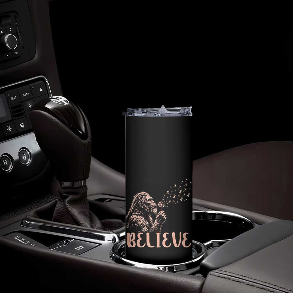 Funny Bigfoot Blowing Dandelion Flower Graphic Skinny Tumbler Believe Endometrial Cancer Awareness