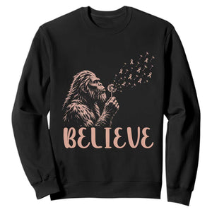 Funny Bigfoot Blowing Dandelion Flower Graphic Sweatshirt Believe Endometrial Cancer Awareness