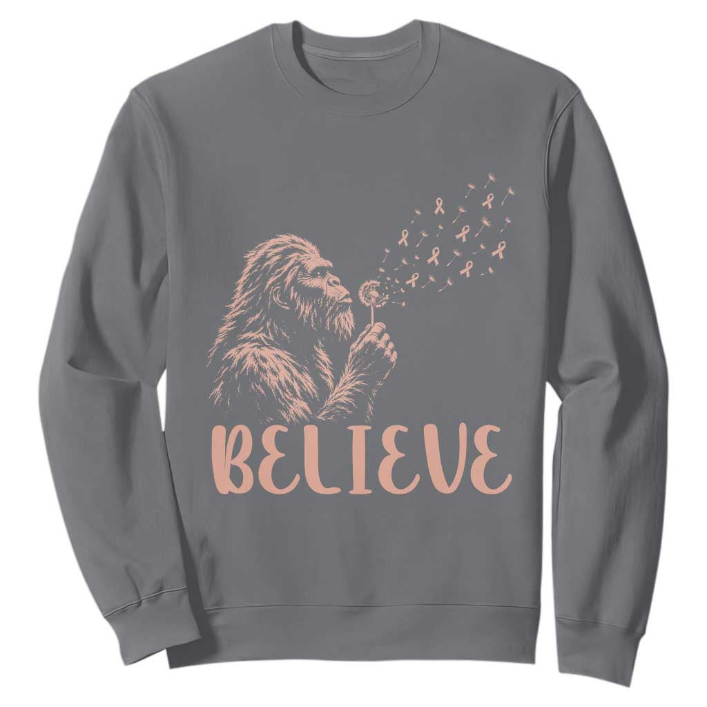 Funny Bigfoot Blowing Dandelion Flower Graphic Sweatshirt Believe Endometrial Cancer Awareness