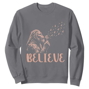 Funny Bigfoot Blowing Dandelion Flower Graphic Sweatshirt Believe Endometrial Cancer Awareness