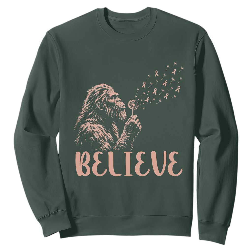 Funny Bigfoot Blowing Dandelion Flower Graphic Sweatshirt Believe Endometrial Cancer Awareness